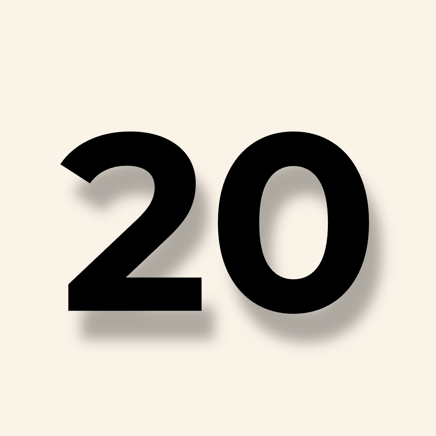 Black number '20' on a beige background